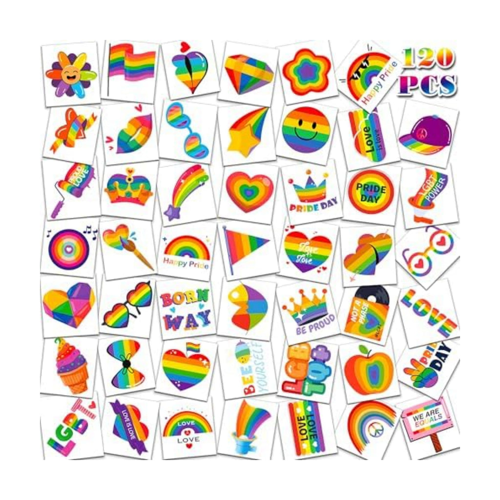 HSHFAMIIY Pride Accessories - Pride Tattoos, 120Pcs Pride Temporary Tattoos for Adults – Rainbow LGBTQ Fake Tattoos Waterproof, Love is Love Gay Pride Accessories for Parade, Pride Decorations