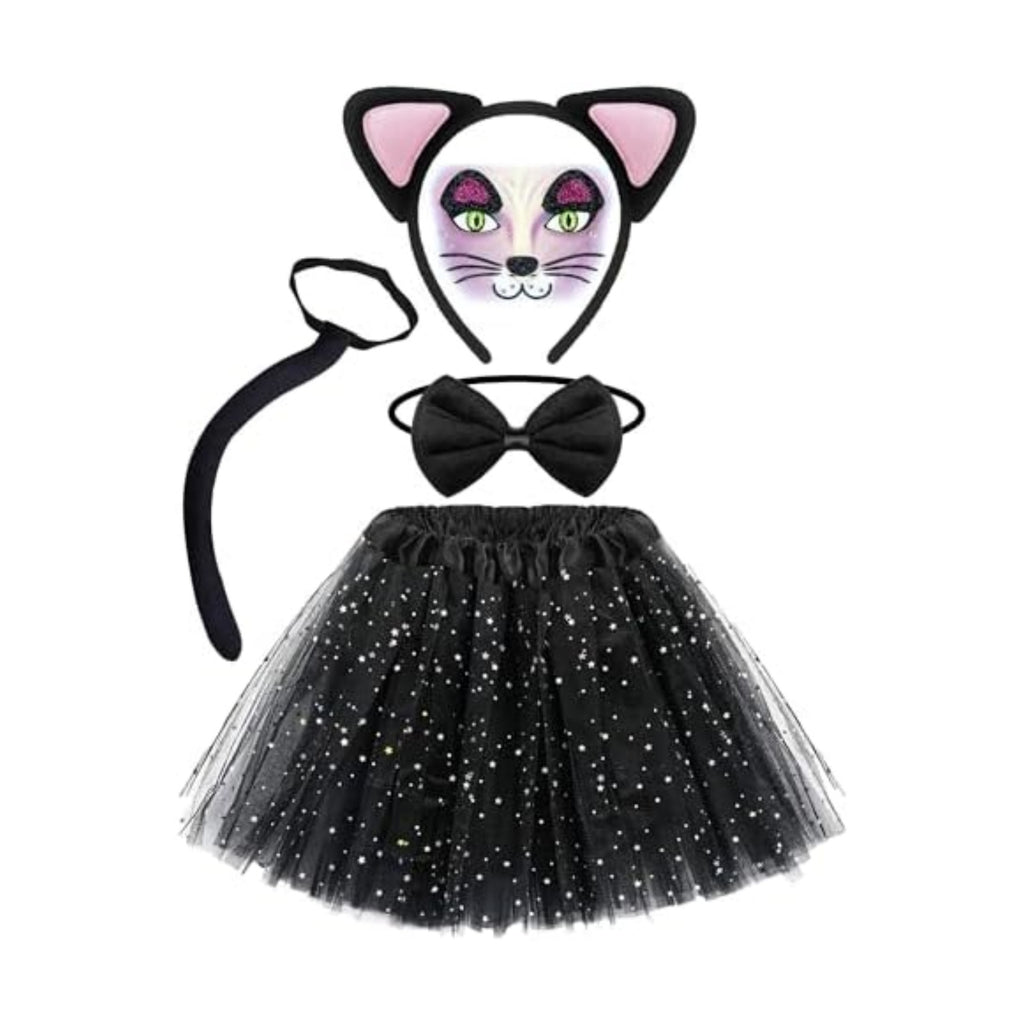 Dolkoic Black Cat Costume Set Cat Ears Headband Sequined Tutu for Women Book Week Halloween Cosplay