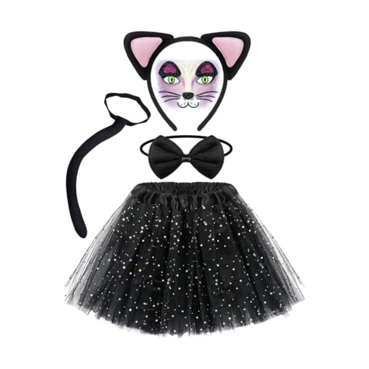 Dolkoic Black Cat Costume Set Cat Ears Headband Sequined Tutu for Women Book Week Halloween Cosplay