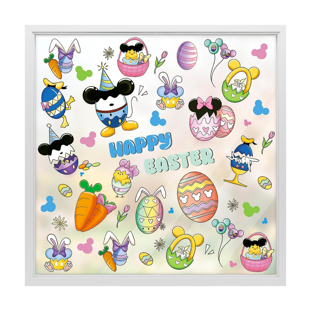 Easter Window Clings for Glass Decorations - 60 Pcs Double-Sided Happy Easter Sticker Cute Bunny Egg Rabbit Gel Window Clings Spring Window Decals Film Duck Mouse Decor for Office Classroom Home Wall