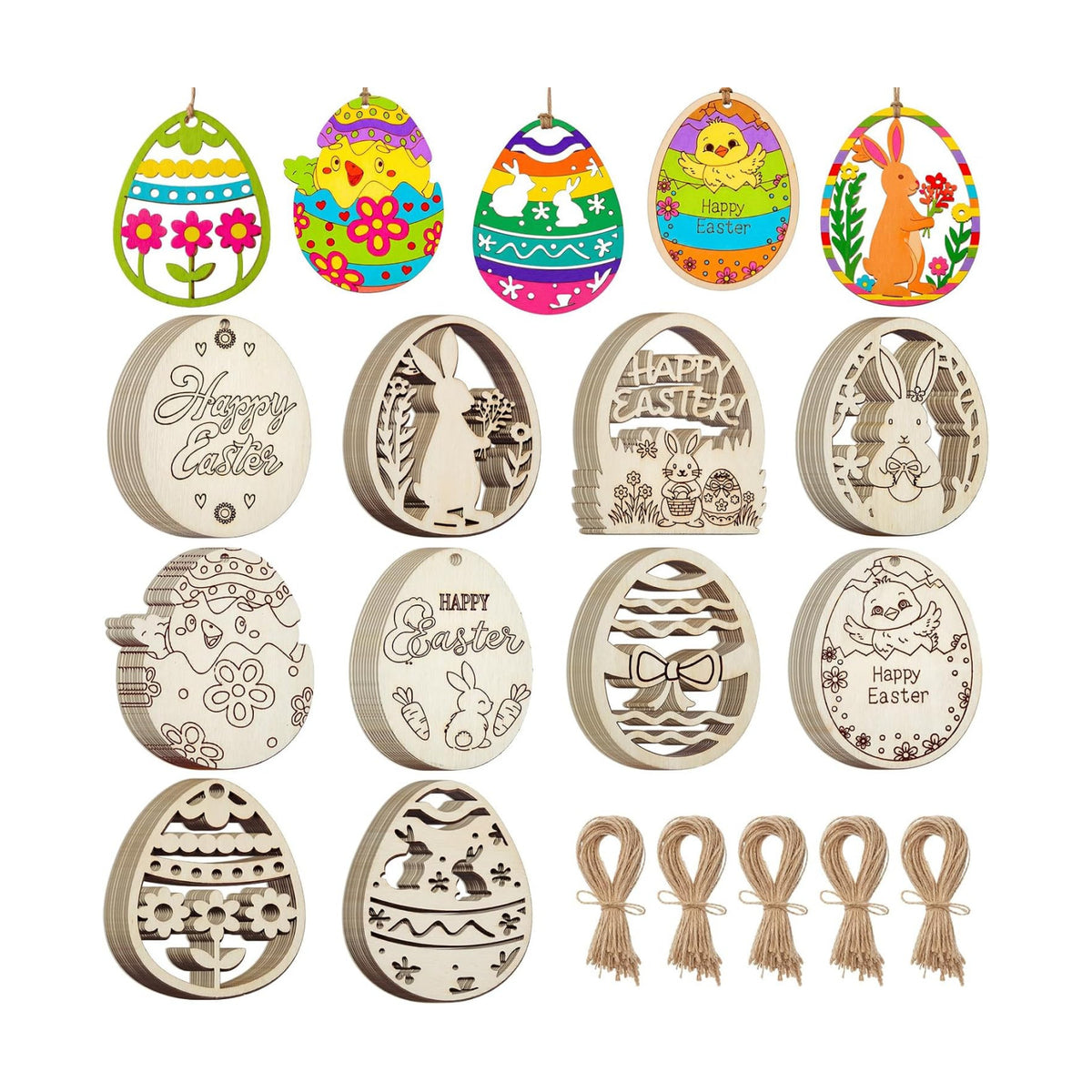 Blulu 100 Pcs Wooden Snowflake Ornaments, Easter, Natural, 3.1 in