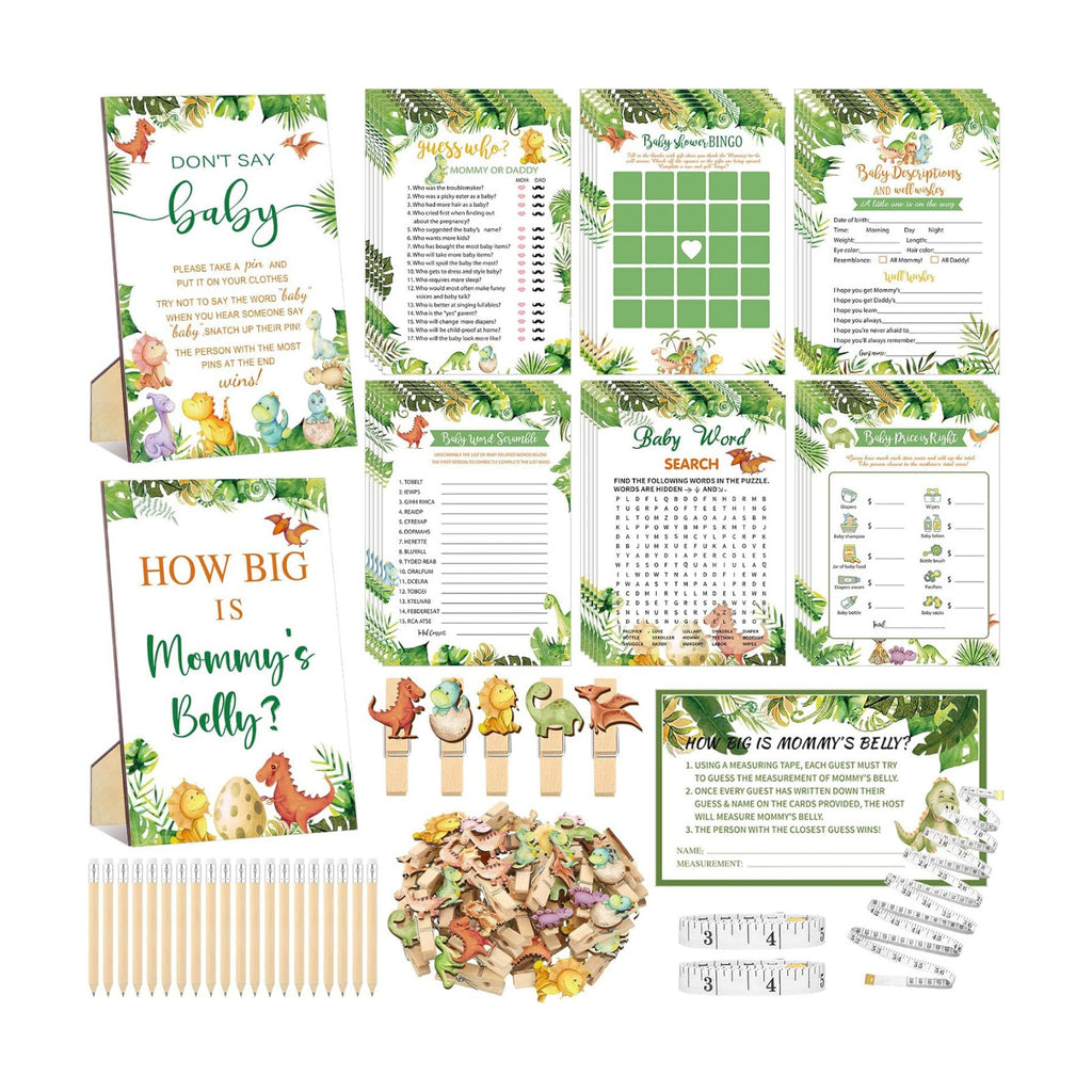Funnymoom 426 Pcs Dinosaur Baby Shower Games Set, 8 Activities Bingo