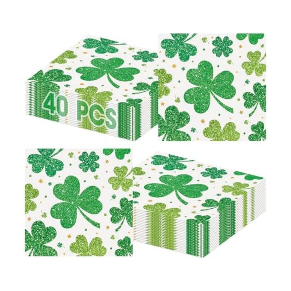 40 Pcs St.Patricks Day Napkins 13 x 13 Inches - Green Shamrock Napkin, 3-Ply Disposable Lucky Irish Cocktail Beverage Dinner Napkins Set for Saint Patrick's Day Party Supplies Table Decorations
