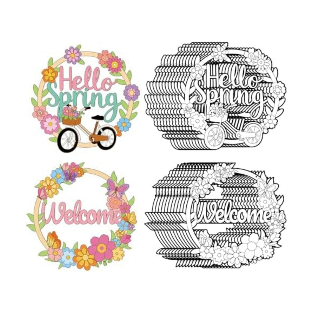 Sereliy 24 Pcs Spring Coloring Wreath Crafts, Color Your Own Flower Crafts, DIY Paper Wreath for Spring Home Activities Games. (Spring.24)
