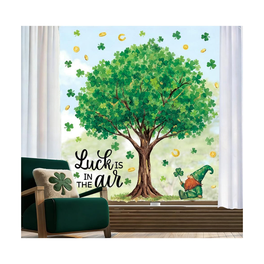 6 Sheets Extra Large St. Patrick's Day Window Clings 32 inch, Lucky Green Shamrock Tree Window Stickers Decal Double Sided for Home School Office Classroom Spring Party Supplies Gifts