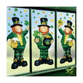 3 Sheets Extra Large St Patrick's Day Leprechaun Window Cling Stickers 13.4X34.6 inch, Green Shamrock Irish Style Window Decals Double Sided for Home Office Spring Party Decoration