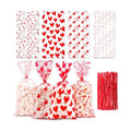 Valentines Cellophane Bags, Valentines Gift Bag, Valentine Treat Bags, Plastic Clear Red Valentine's Candy Cookie Goodie Snack Bag with Twist Ties for Valentines Day Wedding Party Favor Supplies,50 Pcs