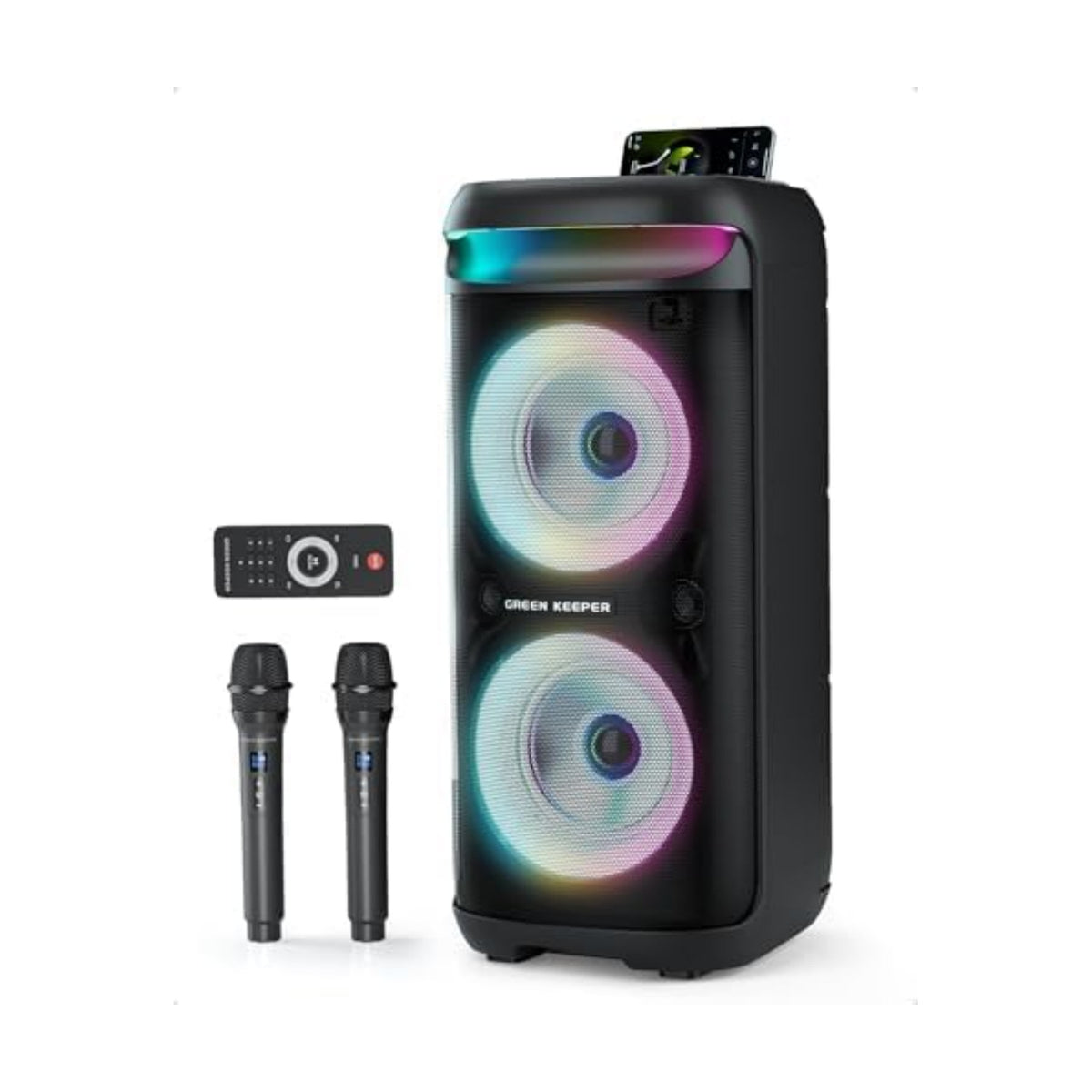 GKD60 Karaoke Machine with 2 Wireless Microphones for Adults, Portable Bluetooth Party Speaker, 500W Peak Power PA System with LED Disco Lights, 6.5'' Speaker Big Sound, 8000mAh Battery for Outdoor