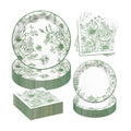 Sage Green Floral Plates and Napkins Party Supplies,Serve 60 Guests