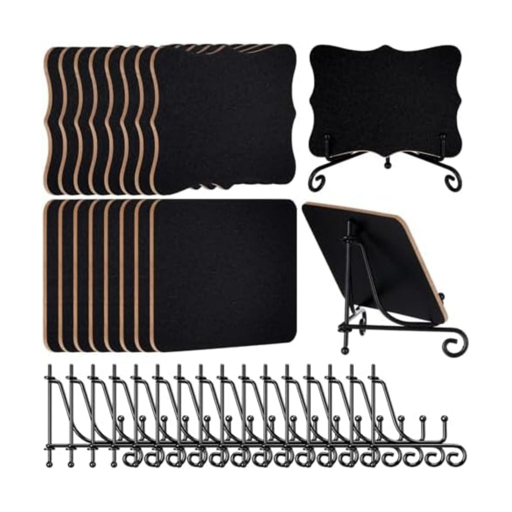 16 Set Mini Chalkboard Signs with Iron Stand Food Labels, Black