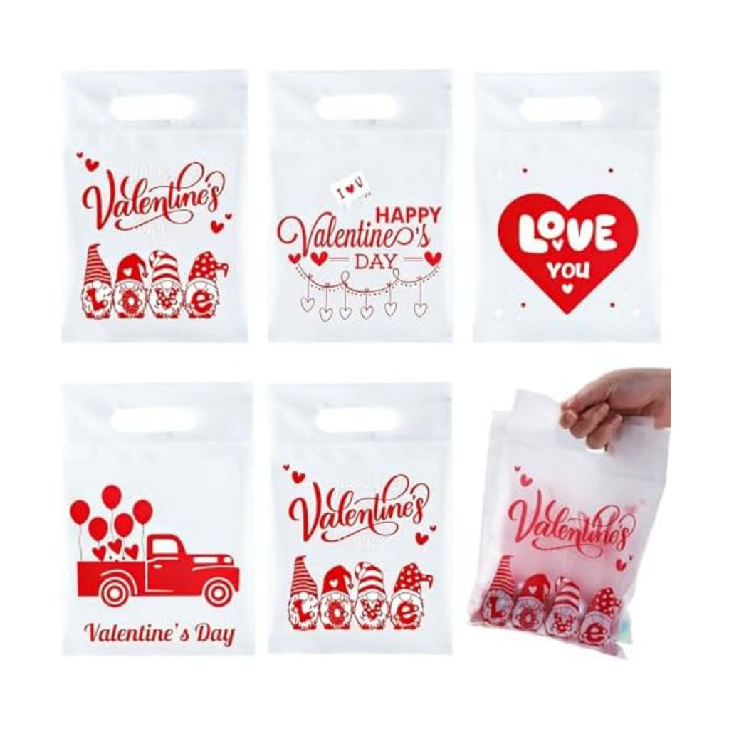 Valentines Cellophane Gift Bags, 80 PCS Valentines Treat Bags, Plastic Valentine Candy Cookies Snacks Goodies Sealing Bag with Handles for Valentine's Day Kids Party Favor Supplies Classroom Exchange
