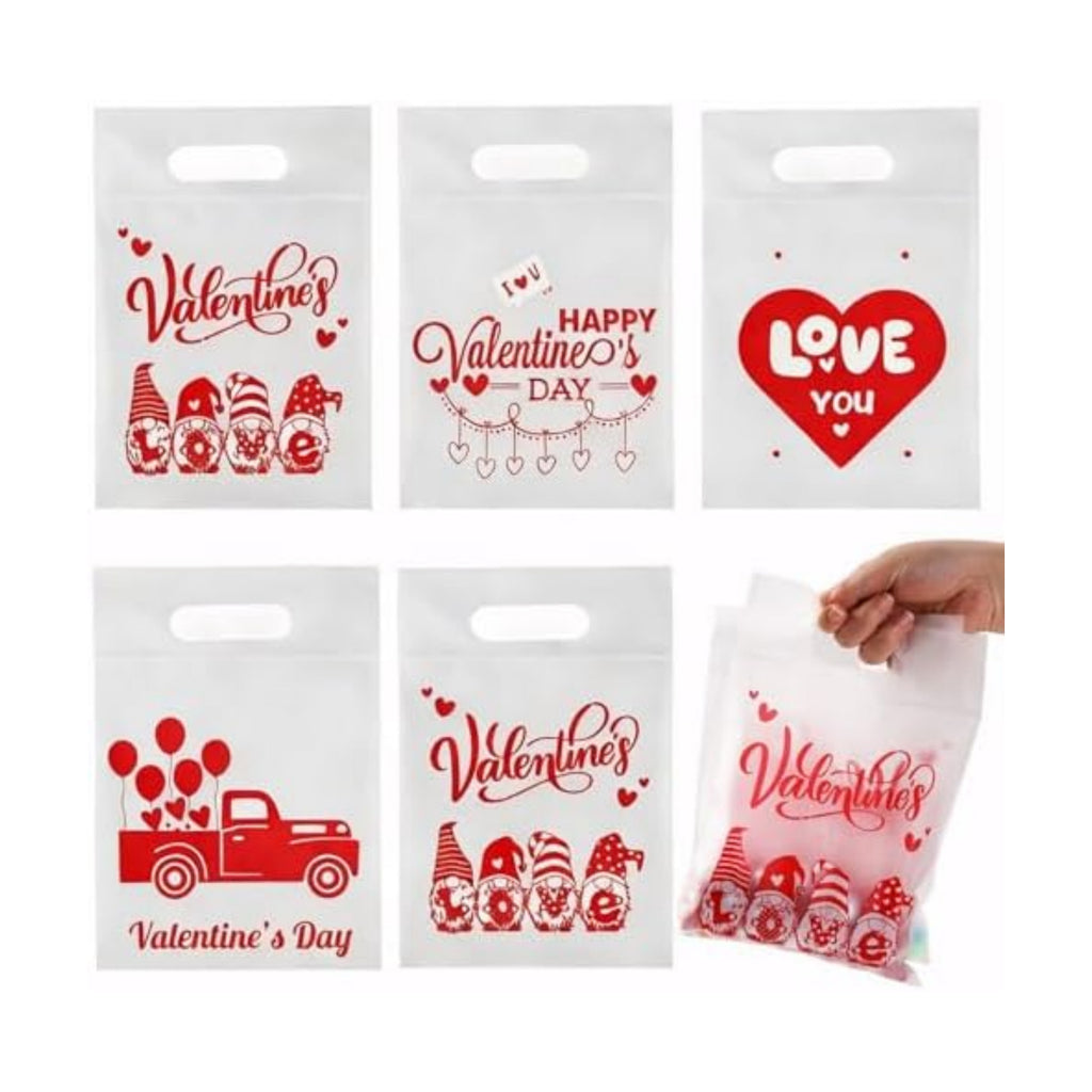Valentines Cellophane Gift Bags, 40 PCS Valentines Treat Bags, Plastic Valentine Candy Cookies Snacks Goodies Sealing Bag with Handles for Valentine's Day Kids Party Favor Supplies Classroom Exchange