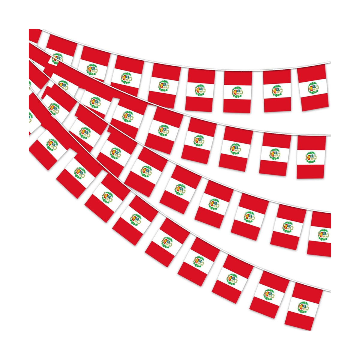AhfuLife 30 Pcs Peru String Flags for Independence Day Decorations, Small Peruvian Flag Bunting Banner - Double Sided for National Day Festival Party Decorations (5.5×8.3 Inch-33 Ft)