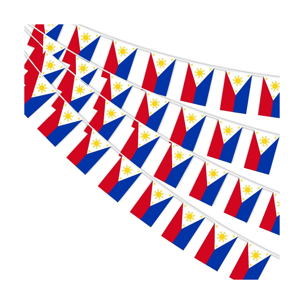 AhfuLife 30 Pcs Philippines String Flags for Independence Day Decorations, Small Filipino Flag Bunting Banner - Double Sided for National Day Christmas Party Decorations (5.5×8.3 Inch-33 Ft)