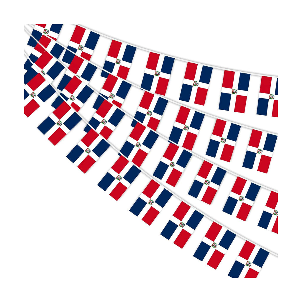 AhfuLife 60 Pcs Dominican String Flags for Independence Day Decorations, Small Dominican Flag Bunting Banner - Double Sided for National Day Festival Party Decorations (5.5×8.3 Inch-66 Ft)