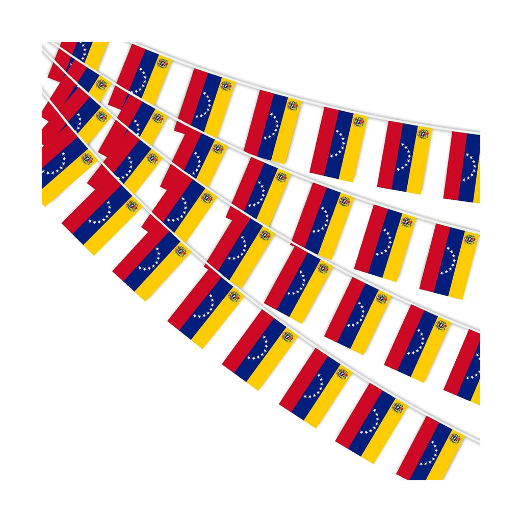 AhfuLife 60 Pcs Venezuela String Flags for Independence Day Decorations, Small Venezuelan Flag Bunting Banner - Double Sided for National Day Festival Party Decorations (5.5×8.3 Inch-66 Ft)