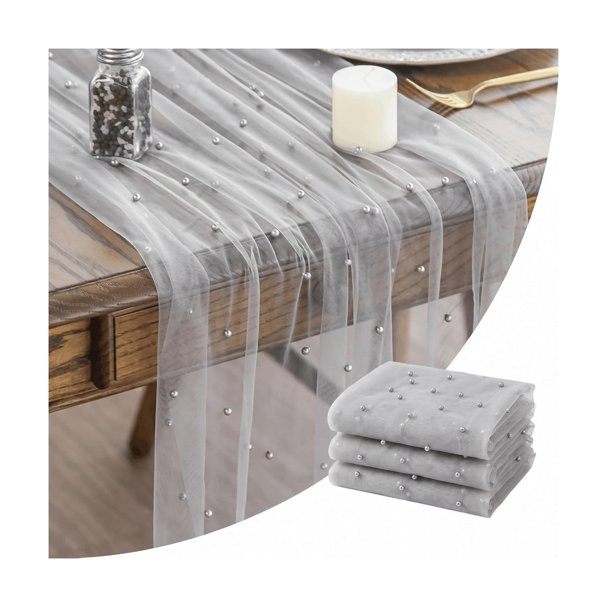 Artoid Mode 3-Pack Pearl Grey Gauze Table Runner 10FT Home Decor
