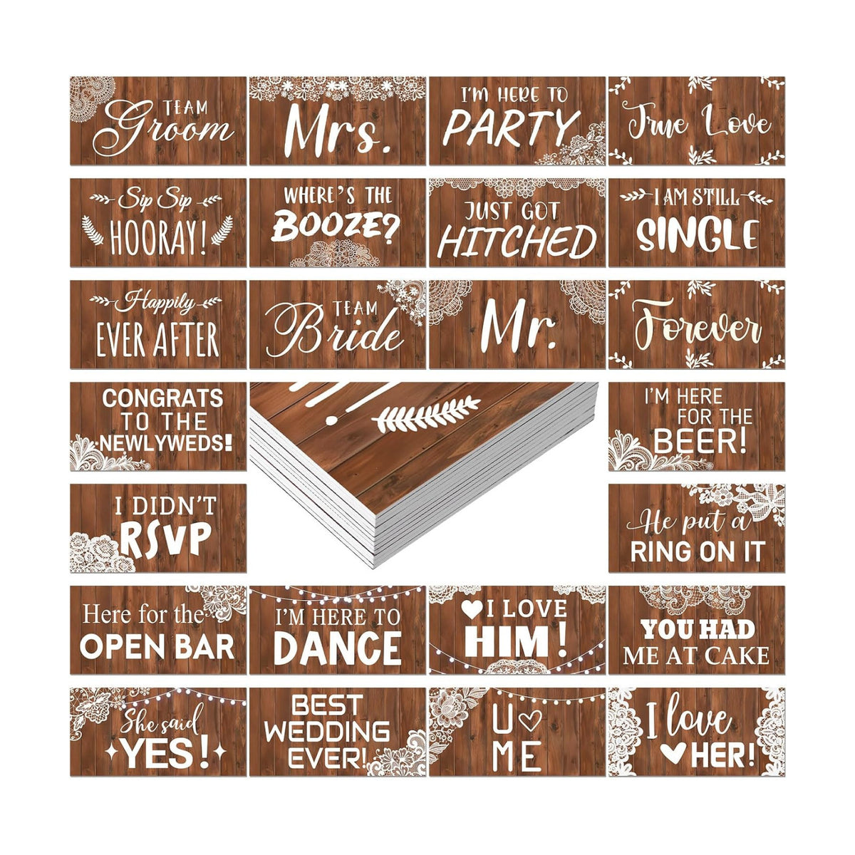 Beeveer 24 Designs Rustic Wedding Photo Booth Props, Wood Lace Photoshoot