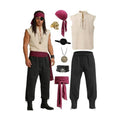 Verceco Mens Pirate Costume 8PCS Renaissance Sleeveless Shirt Ankle-Banded Pants Sash Belt & Accessories LARP Cosplay