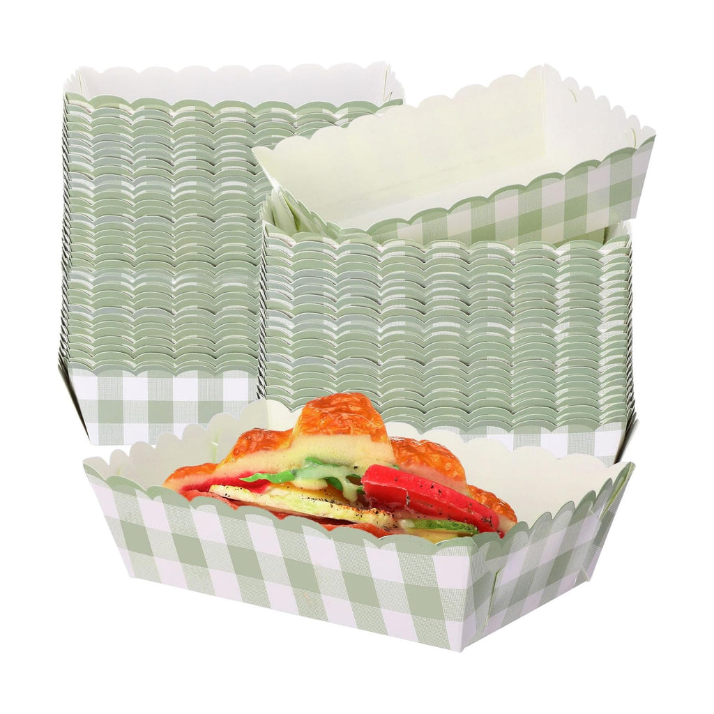 Funnymoom 100 Pcs Sage Green Gingham Paper Food Trays Green White Checkered Serving Trays Disposable Hot Dog Nacho Boat for Fresh off The Market Bridal Shower Decorations Birthday Party Supplies