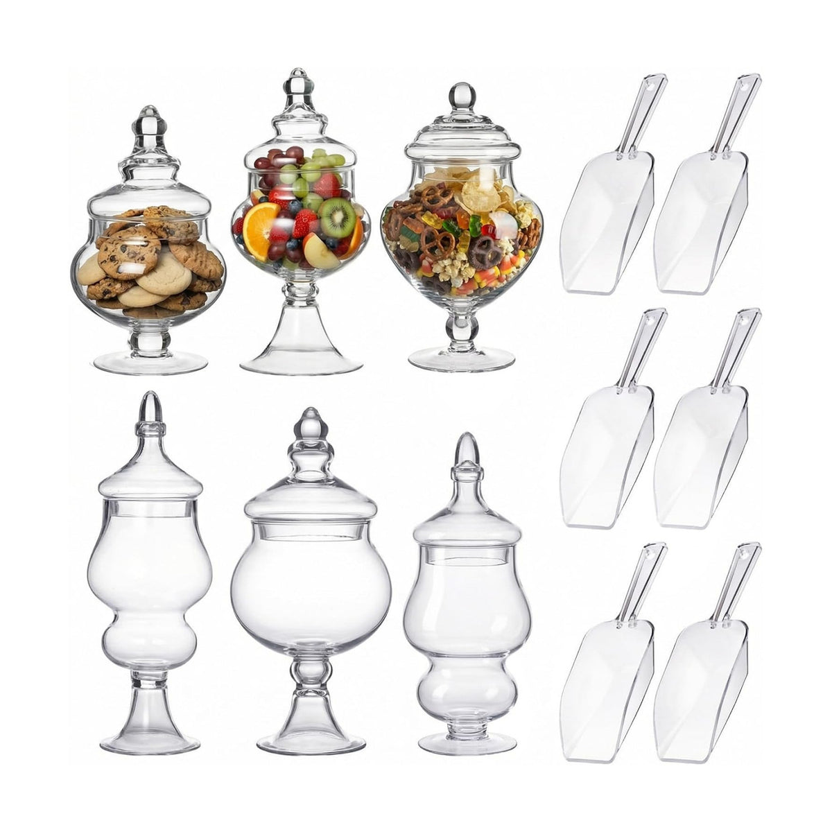 Mimorou 6 Sets Glass Apothecary Jars with Lid & Scoop Candy Jars,Vintage