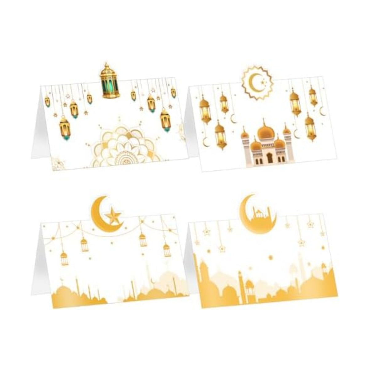 Auch Eid Place Cards - 40pcs Eid Mubarak Table Tent Cards Set Folded Ramadan Name Card for Eid Al-Fitr & Eid Al-Adha Dinner, Iftar Party Table Decorations, Buffet & Food Labelsr 4 Designs (White)