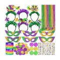 Seifar 172 Pcs Mardi Gras Accessories Set, Purple Green Gold Mardi Gras Beads Necklaces Coins Headbands Bracelets Tattoos for Mardi Gras Masquerade Parade Decor Party Favors Supplies