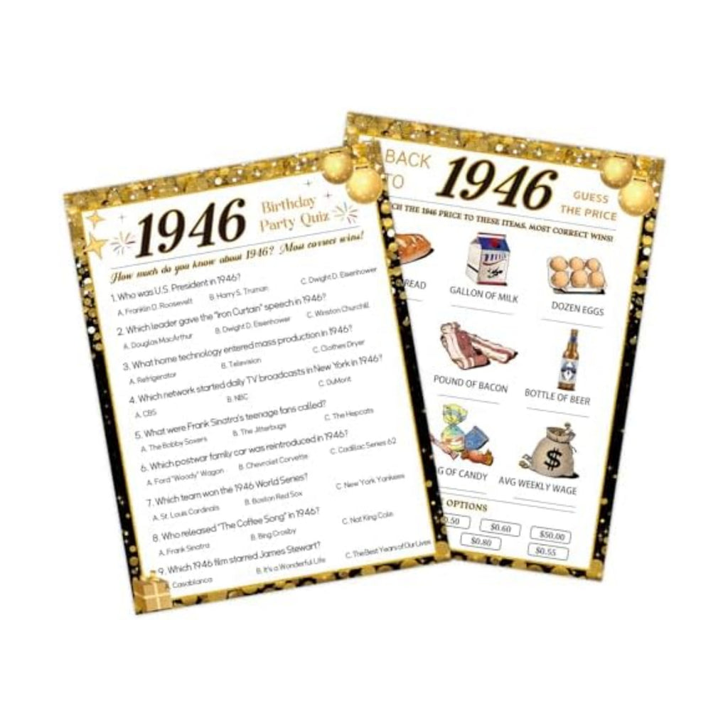 30Pcs 80th Birthday Game Cards, 1946 Quiz & Guess the Price Game