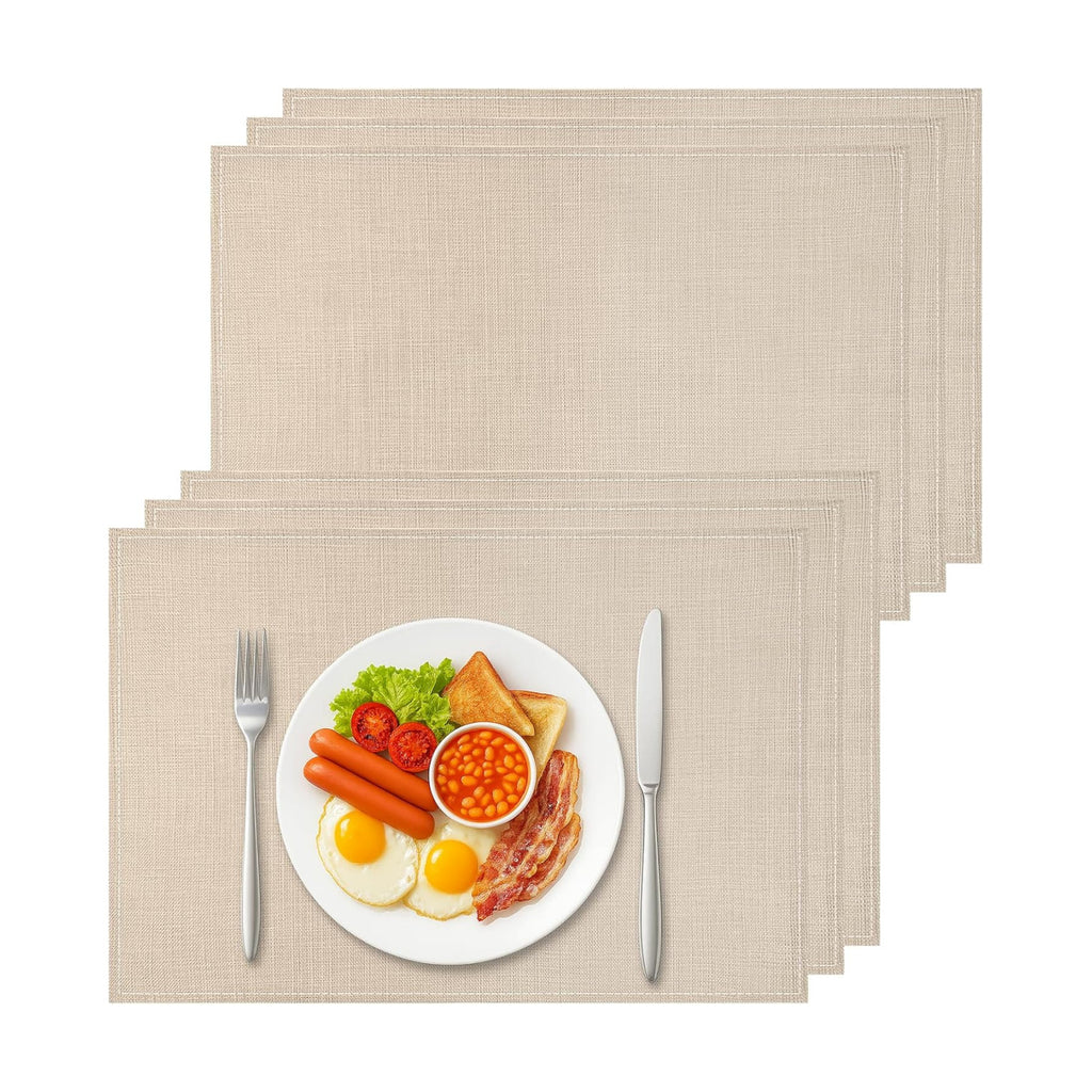 Bloss Beige Placemats Set of 6-12x18 Inch Easy to Clean Seasonal Table Mat