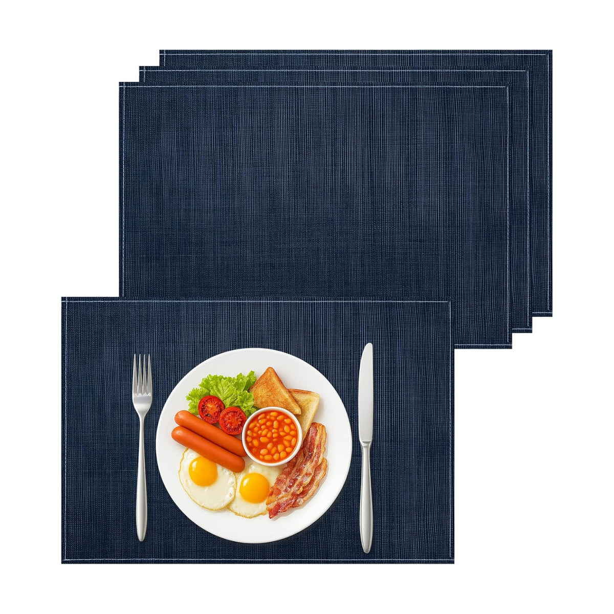 Bloss Blue Placemats Set of 4-12x18 Inch Washable Table Mats