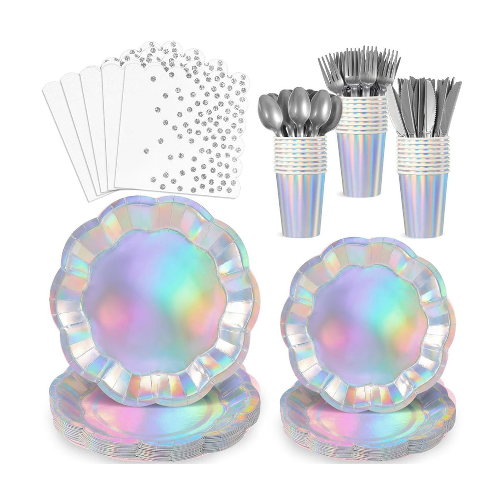 175 Pcs Iridescent Plates and Napkins Iridescent Party Supplies Serve 25 Guest
