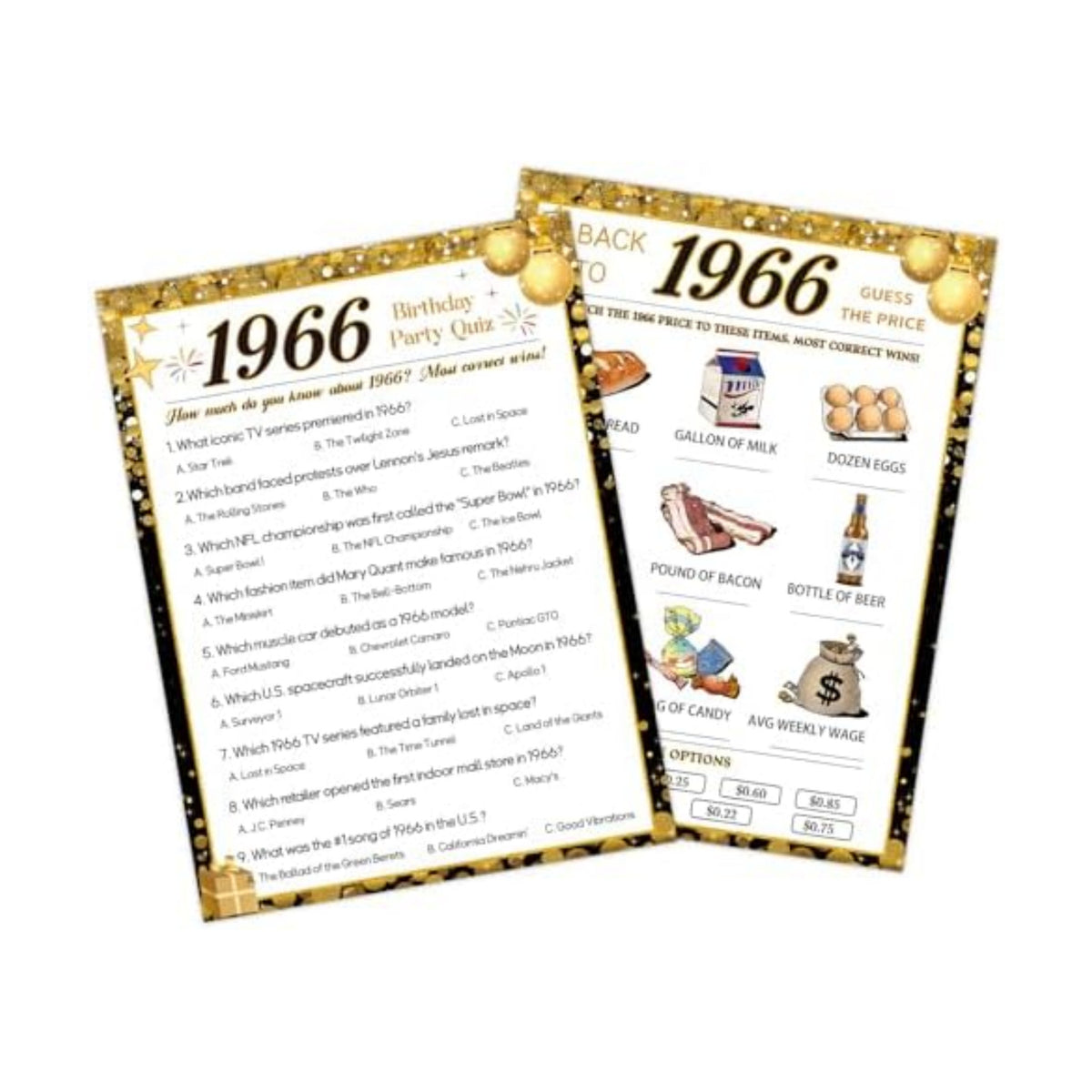 30Pcs 60th Birthday Game Cards, 1966 Quiz & Guess the Price Game
