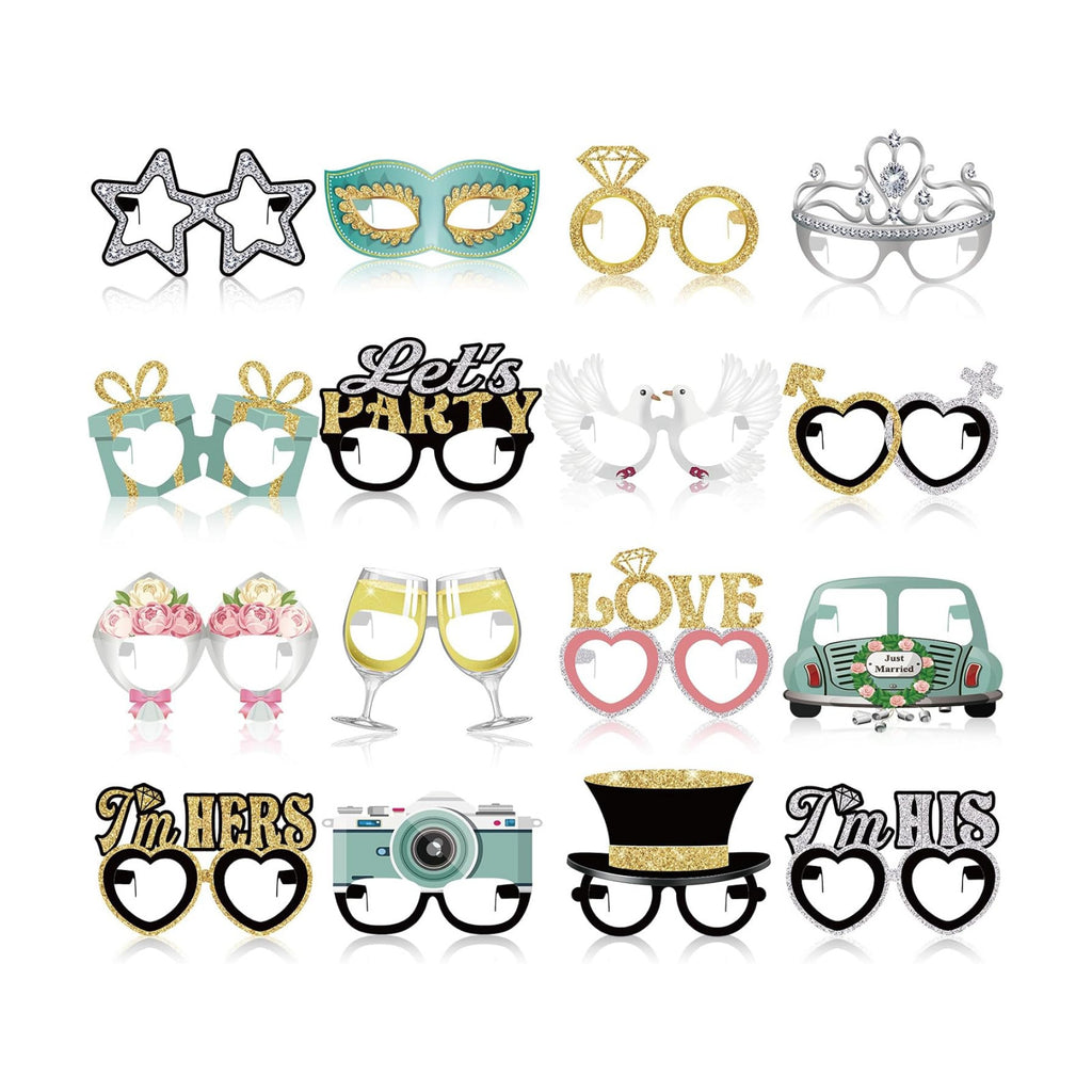 32 Pcs Wedding Photo Booth Props Paper Glasses - Bridal Shower Decorations, Engagement Party Favors, Bachelorette Accessories, Just Married Eyeglasses for Bride Reception Celebration Supplies