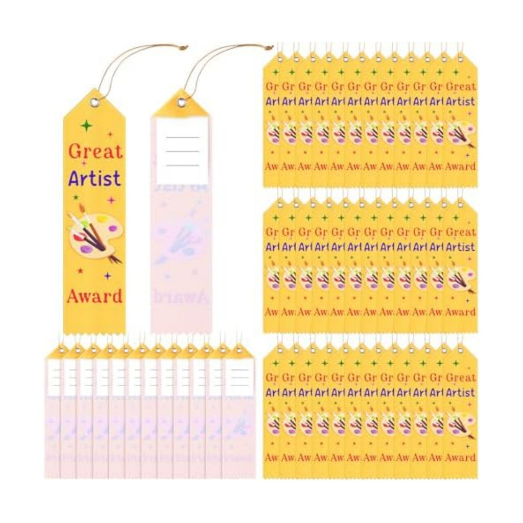 Tingjoo 50 Pcs Great Artist Ribbons 8 x 2 Inches Award Ribbons with Cards and Strings, Prize Achievement Honorable Mention for Team Competition Rewards Participation Gift Prizes