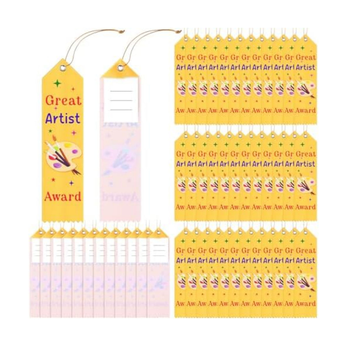 Tingjoo 50 Pcs Great Artist Ribbons 8 x 2 Inches Award Ribbons with Cards and Strings, Prize Achievement Honorable Mention for Team Competition Rewards Participation Gift Prizes