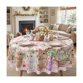 Easter Tablecloth 60 Inch Round, Easter Rabbits Decorations for Home Table Cloth, Pink Buffalo Plaid and Flowers Decor Tablecloths Polyester for Picnic Party Dinner