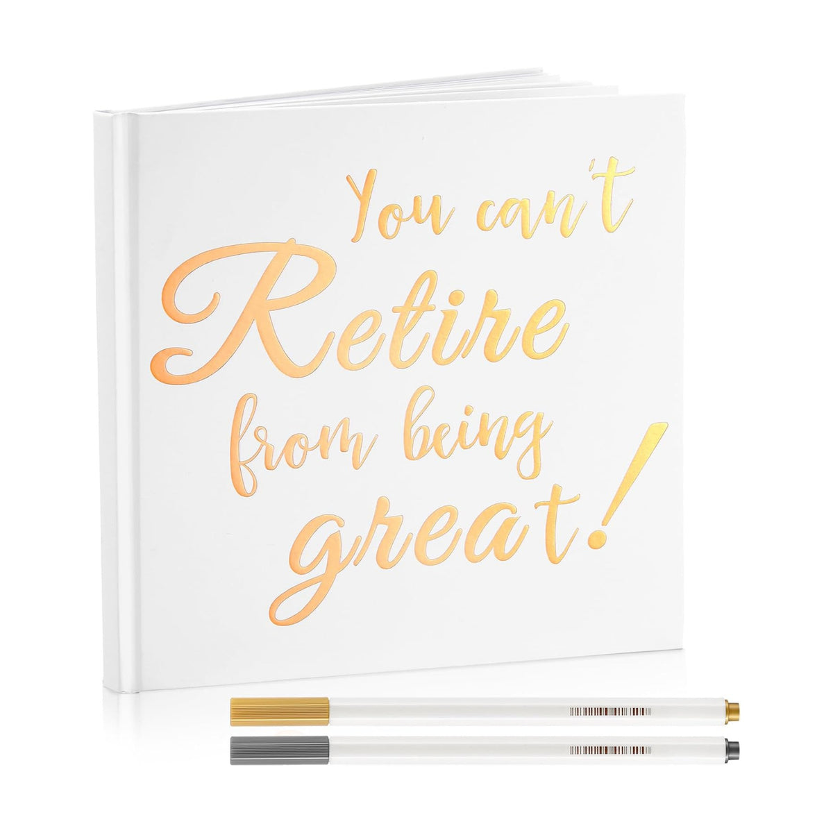 Retirement Guest Book with 2 Markers 8.7'' Square, White, Cute