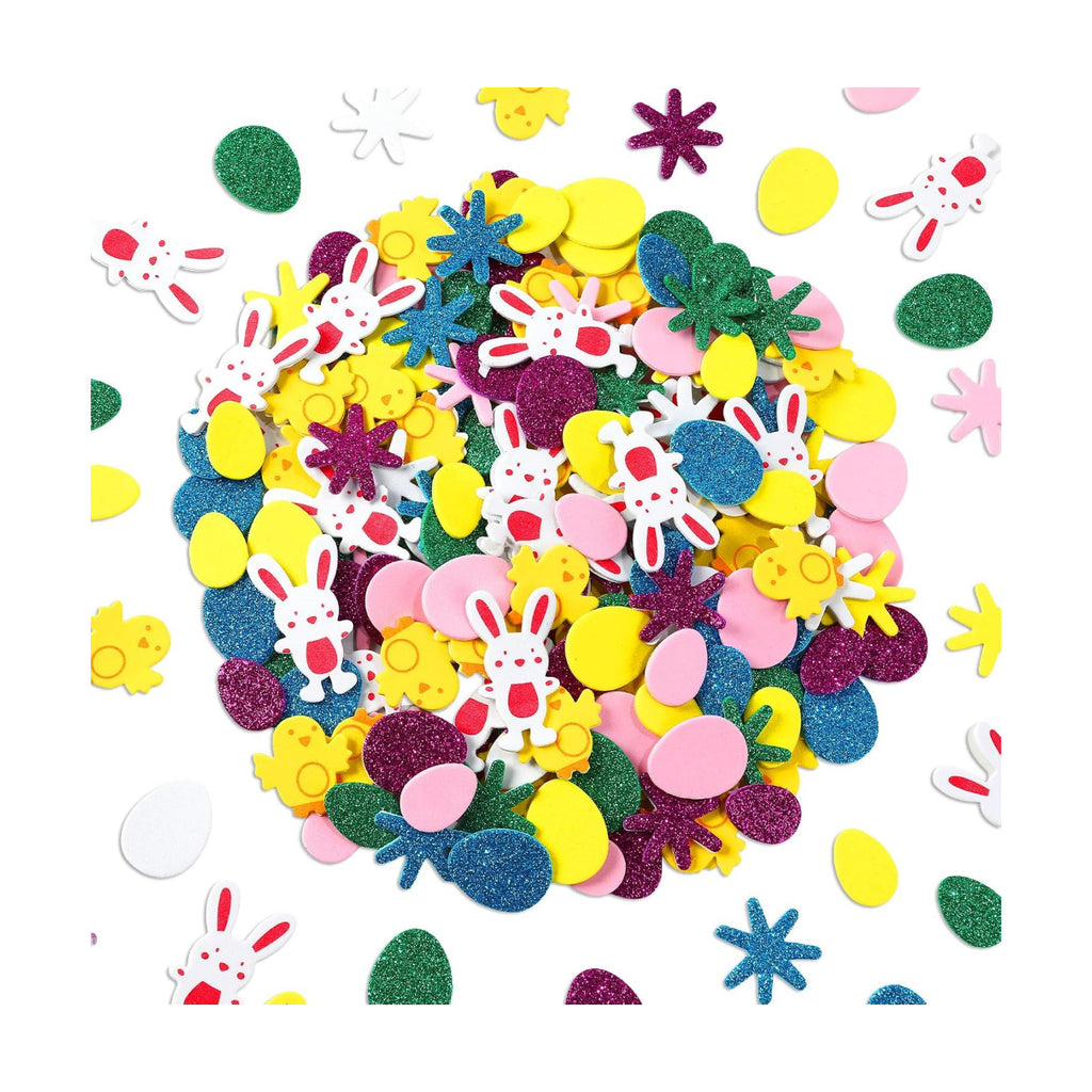 Easter Foam Stickers, 300PCS Easter Stickers for Kids Crafts, Self-Adhesive Spring Sticker Glitter Easter Egg Bunny Chick Flower Decorative Foam Sticker for Easter Decorations Arts Crafts DIY Supplies