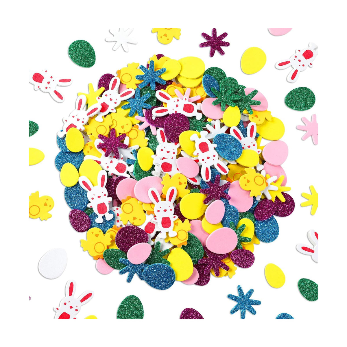 Easter Foam Stickers, 300PCS Easter Stickers for Kids Crafts, Self-Adhesive Spring Sticker Glitter Easter Egg Bunny Chick Flower Decorative Foam Sticker for Easter Decorations Arts Crafts DIY Supplies