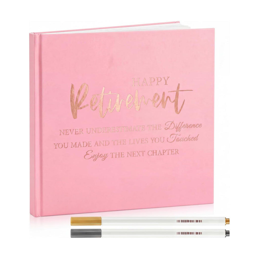 Retirement Guest Book with 2 Markers 8.7'' Square, Pink, Fresh