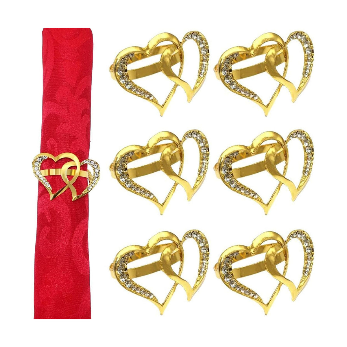 Gold Love Heart Napkin Rings Set of 6, Metal Valentine's Day Napkin Holders, Valentine's Day Decors Mother's Day Wedding Dinner Home Table Decorations Party Supplies