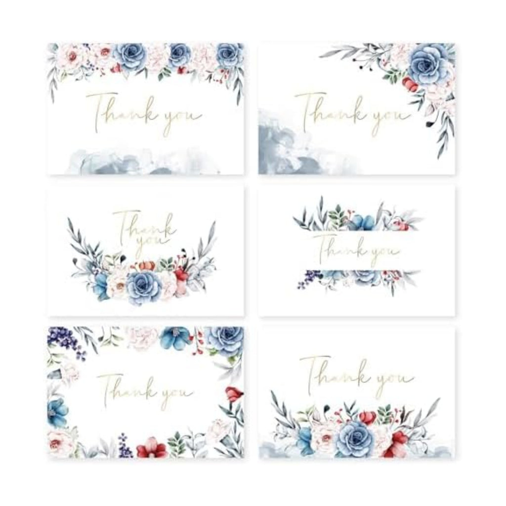 48 Pack Pre-Folded Floral Thank You Cards with Envelopes, 6 Designs