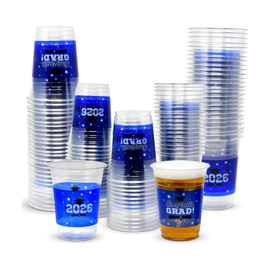 Gift Boutique Class of 2026 Graduation Plastic Cups 100 Pack Blue 16 oz Disposable Drink Cups for Grad Party Supplies Beverages Events Celebration Tableware Decorations