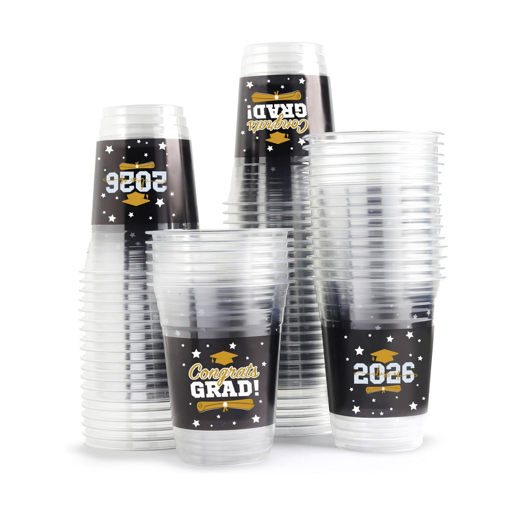 Gift Boutique Class of 2026 Graduation Plastic Cups 100 Pack Black 16 oz Disposable Drink Cups for Grad Party Supplies Beverages Events Celebration Tableware Decorations