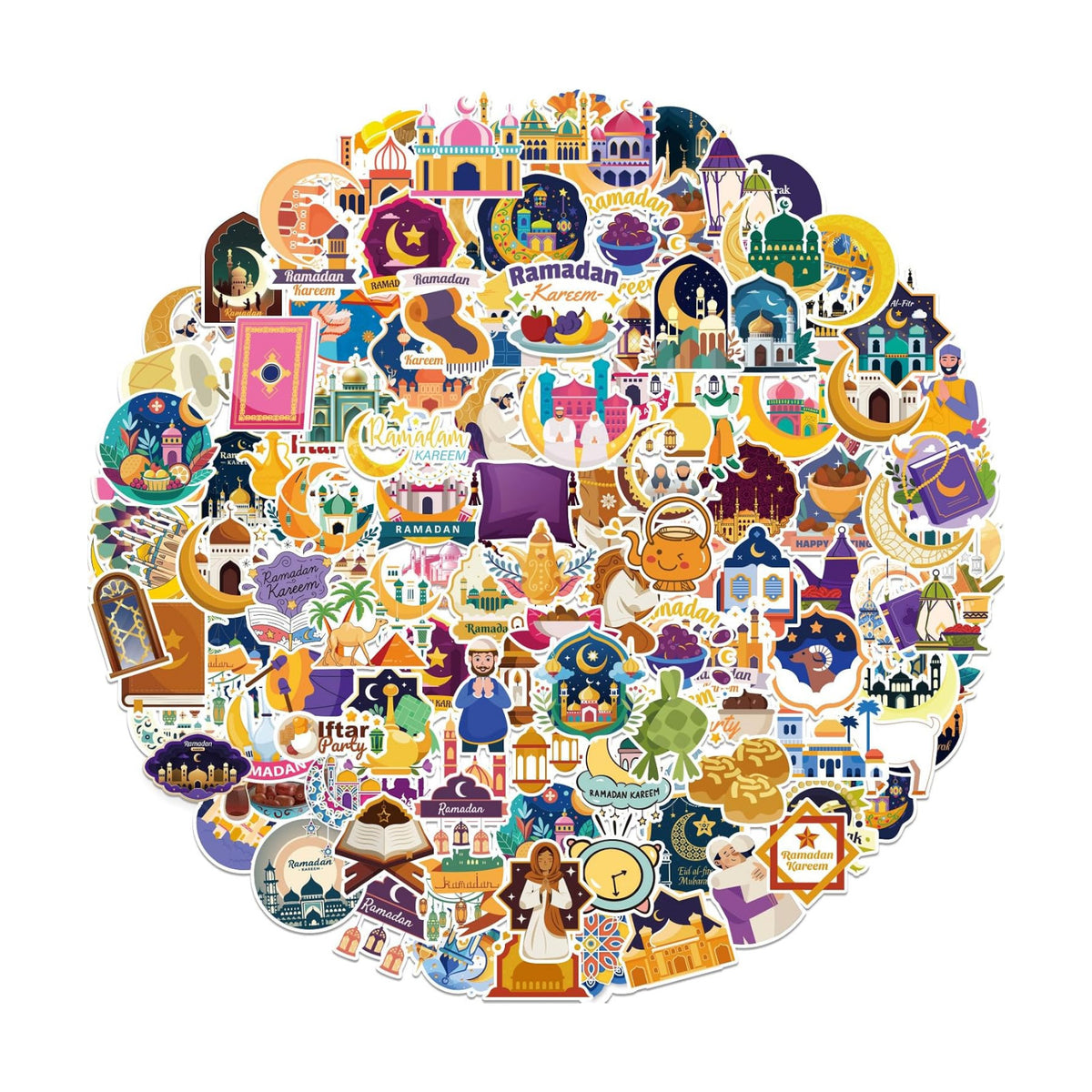 Xzentira 150PCS Ramadan Eid Stickers Islamic Mubarak Vinyl Crafts Decals for Ramadan Decorations Eid Gifts Adult Gift Packaging Laptop Bottle Scrapbook