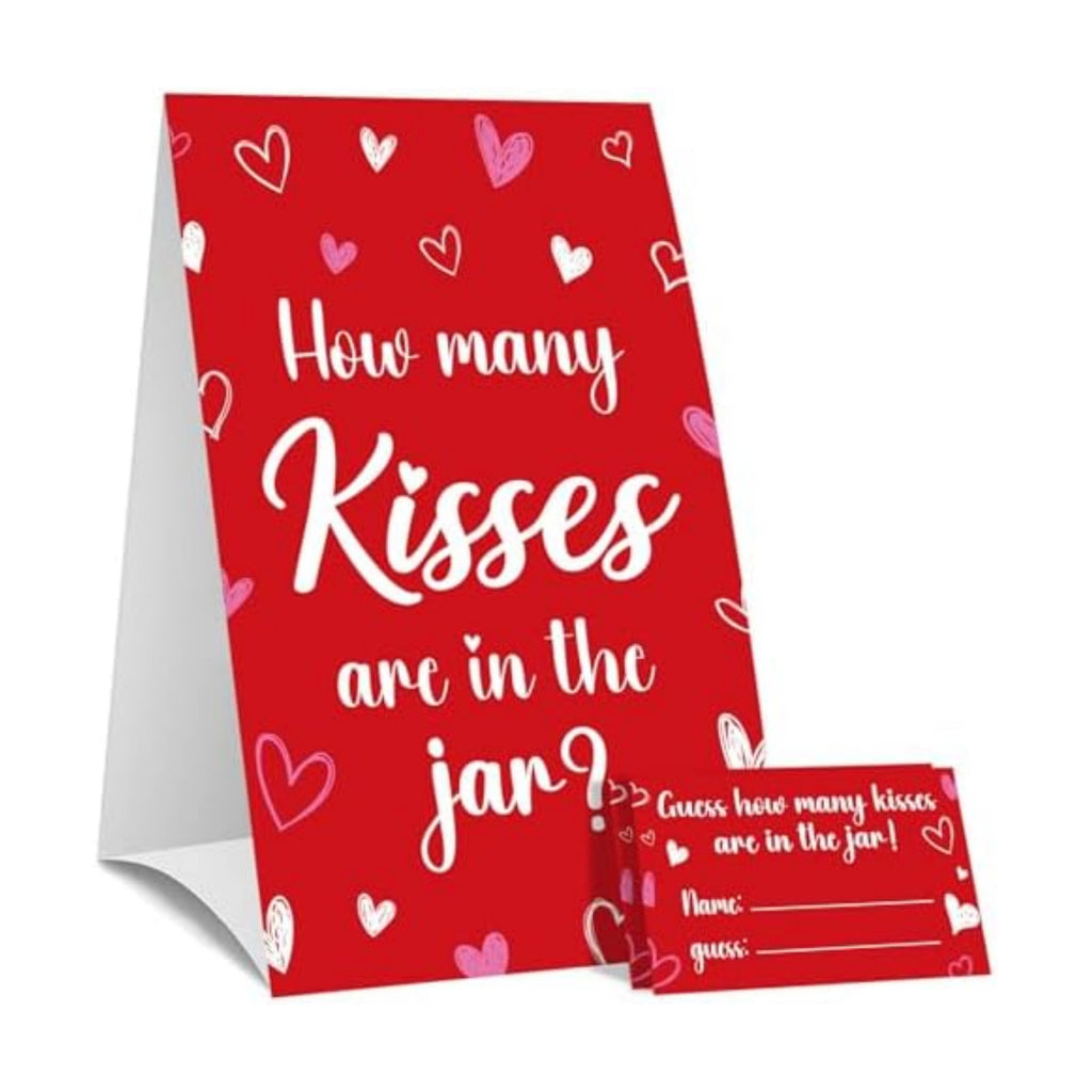 COCHIE 30 Players Valentines Game for Family Office Large Groups Party Adults, Valentine's Day Guess How Many Kisses are in The Jar Games Classroom Activities with Guess Cards (Kiss)