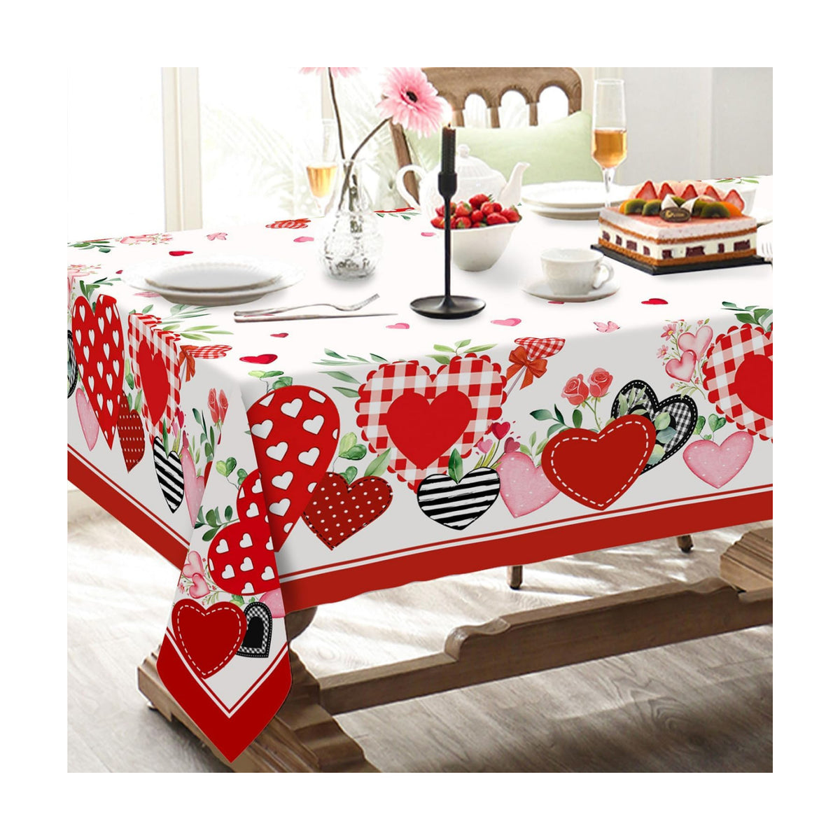 Valentine's Day Tablecloth Decoration Tablecloths, Pink Rose Rosette Butterfly Table Covers, Waterproof Table Cover for Dinner Kitchen Party Holiday Decor 60"x 84" Oblong/Rectangle