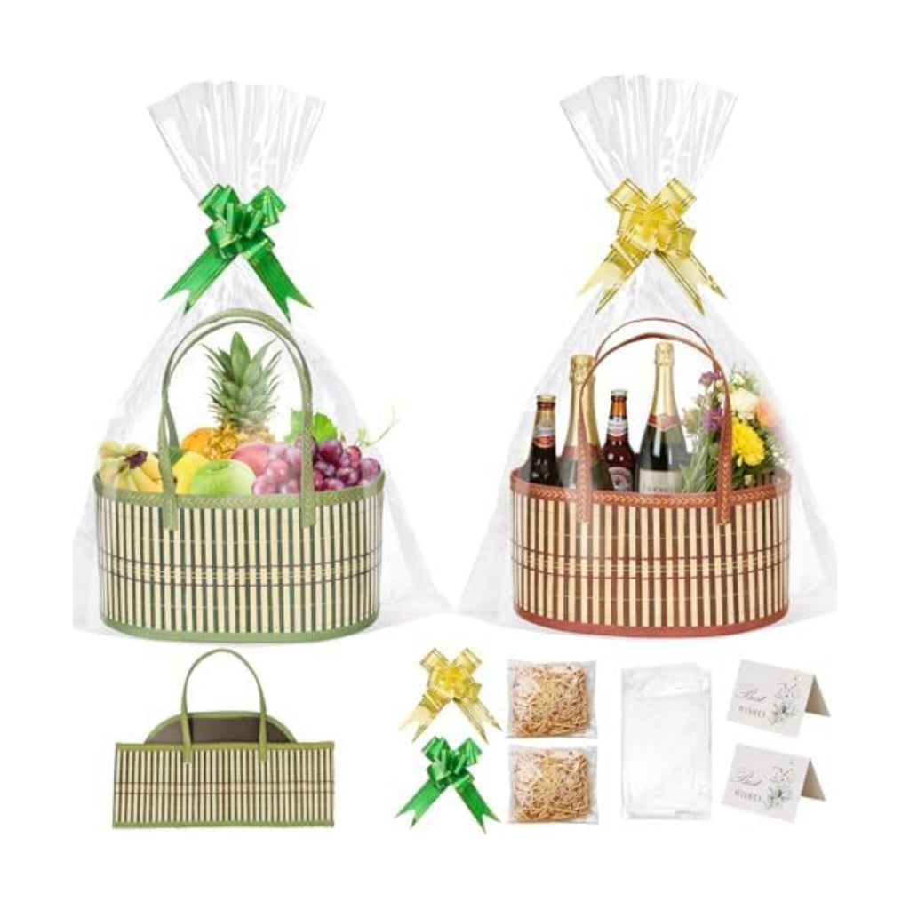 Gift Baskets Empty Hamper Basket 2 Color Gift Box DIY Gift Hamper Sets with 2 Bags,2 Bows ,2 Greeting Card and Raffia Birthday Present,Easter, Christmas , Graduations, Wedding Thanksgiving Gift Kit