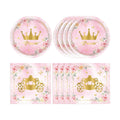 40Pcs Princess Birthday Party Decorations,Pink Princess Castle Birthday Themed Tableware Includes Paper Plates,Napkins Set for Kids Girls Baby Shower Fairy Tale1st Party Decorations,Serves 20