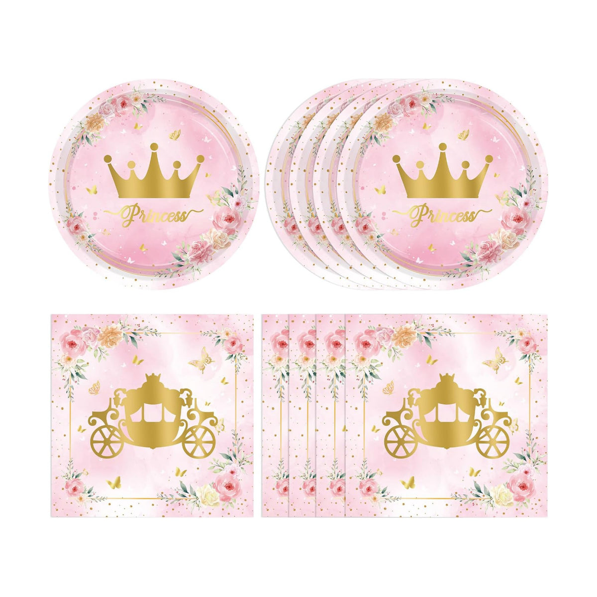 40Pcs Princess Birthday Party Decorations,Pink Princess Castle Birthday Themed Tableware Includes Paper Plates,Napkins Set for Kids Girls Baby Shower Fairy Tale1st Party Decorations,Serves 20